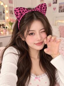Leopard Cat Ear Headband Cute Fuzzy Animal Ear Hair Hoop For Women Girls, Soft Plush Party Costume Hair Accessory - Multicolor - View 3