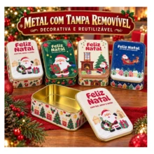 Kit 6 Latas Retangulares Natalinas Metal Doces Presentes - LATA RETANGULAR - Visão 7