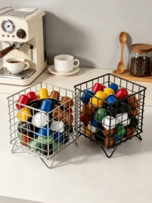 1PC Iron Art 4-Legged Storage Box, Coffee Capsule & Espresso Pod Organizer, Desktop Storage Box, INS Style, Black & White Dual Color, Tidy Countertop, Highly Attractive Coffee Bar Accessories Storage - Multicolor - View 3