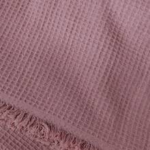 %100 Cotton Waffle Weave Bedspread-200x220 Cm- Minimalist Blanket With Fringe Knit Bed Cover - Pink - View 6