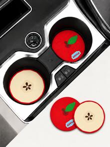 2pcs Apple-Shaped Car Cup Holder Anti-Slip Pads, Leather Material, Heat Resistant And Dirt-Proof, Universal Creative Car Interior Decoration Pads, Car Interior Decor - one-size - View 1