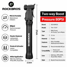 ROCKBROS 1PC Mini Bike Pump Portable Bidirectional Air Inflator, 80 Psi, Presta & Schrader Valve, Aluminum Alloy For Road MTB BMX Bike Ball Toys - Black - View 1