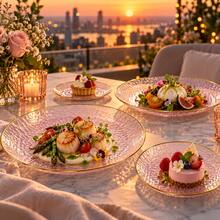 50/25/20/10pcs Pink Gold Rim Plates/Trays Set, 7.5 Inch/10.25 Inch Reusable Plates, Food Trays, Fruit And Snack Platters, Dessert And Salad Plates, Cheese And Candy Trays, Multi-Purpose Tableware For Parties, Weddings, Birthdays, Picnics, Holiday Events, Easy To Clean And Durable, Suitable For Home And Event Elegant Table Setting - View 3