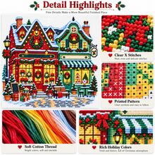 1 Set 36x36cm [14.2x14.2in] Christmas Town Cross Stitch Full Material Kit, 11CT Red & Green House Snowy Street Scene Printed Pattern, Holiday Home Wall Decor Gift - Multicolor - View 8