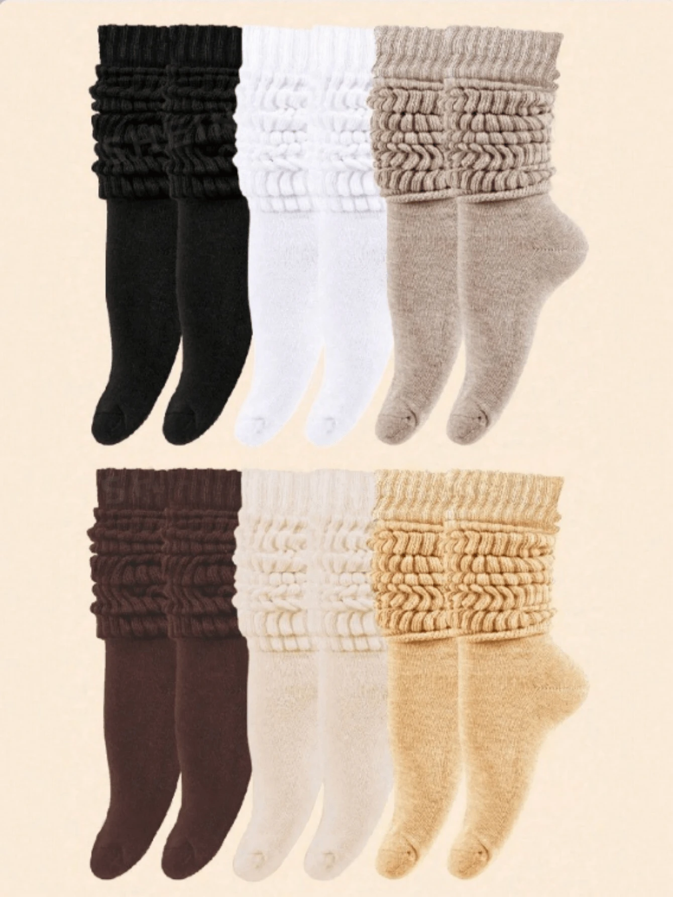 1/3/6 Pairs Women's Autumn/Winter Loose Knit Socks, Slouch Socks, Drawstring Socks, Mid-Calf Socks - Multicolor - View 1
