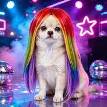 Rainbow Gradient Pet Wig, Soft Synthetic Hair Cosplay Costume Accessory, With Adjustable Strap, Suitable For Cats And Dogs, Halloween Birthday Party Photo Prop - Red - View 6