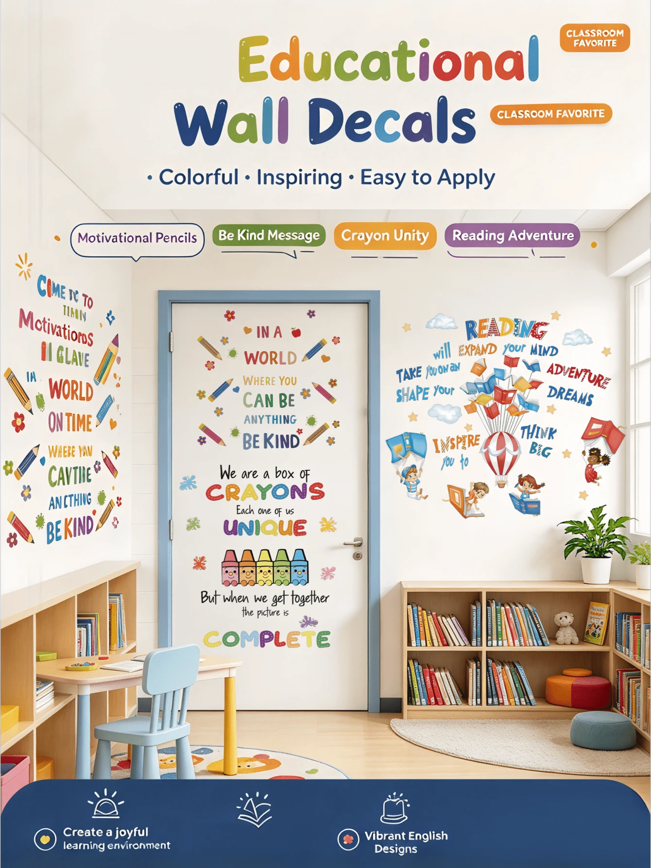 1pc Children's Room Wall Decor Letter Pencil, Colorful Letter Wall Sticker, Suitable For Children's Room, Bedroom, Living Room, Classroom, Background Wall, Wall Decor, Easy To Paste And Remove, Home Decor, Sticker, Wall Sticker, Home Decor. - Wall Stickers - View 1