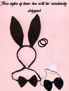 5pcs Cute Adult Rabbit Ear Headband Prop Plush Headband Set, Role Play Halloween Party Decoration - Black - View 12