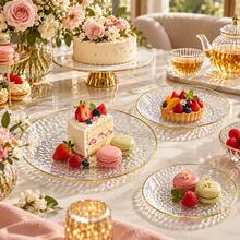 50/25/20/10pcs Transparent Gold Rim Plates/Trays Set, 7.5 Inch/10.25 Inch Reusable Plates, Food Trays, Fruit And Snack Platters, Dessert And Salad Plates, Cheese And Candy Trays, Multi-Purpose Tableware For Parties, Weddings, Birthdays, Picnics, Holiday Events, Easy To Clean And Durable, Suitable For Elegant Home And Event Table Settings - View 5