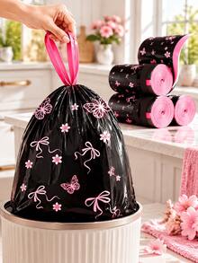 Scented Drawstring Trash Bags - Thickened Tear-Resistant - Pink Bow Pattern, High-Density Polyethylene Drawstring Trash Bags - Multi-Purpose Disposable Storage Bags, Suitable For Kitchen, Bathroom, Living Room, RV, Bedroom, Office, Also Can Be Used As Halloween And Christmas Gifts, Applicable Scenes Include Home Decor (Including Autumn, Christmas And Daily Styles), Office Decor - A - View 8