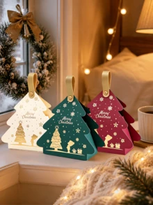 9pcs Christmas Tree Shaped Gift Boxes, Gold Foil Stamped Portable Gift Boxes, Suitable For Candy, Small Gifts, Christmas Party Favors, Small Gift Packaging, Holiday Packaging, Christmas Party Small Gifts, Snack Boxes (Multi-Color) - Multi-color - View 7