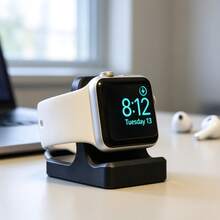 1pc Stable Anti-Slip Smart Watch Charging Stand, Minimalist Business Style Black One-Piece Design, With Cable Slot Detail, Sturdy Support For Bedside Clock Display, Smart Watch Charging Base, Suitable For Bedroom Bedside, Office Desk Daily Charging And Storage Scenarios - White - View 2