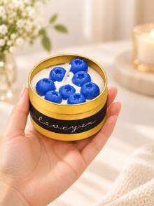 1pc Gold Tin Can Decorative Scented Candle, Berry Shaped Wax Design With Red Cherry And Strawberry Details, Bedroom Desk Aesthetic Home Decor, Cute Birthday Housewarming Gift For Her - Multiple Styles - View 3