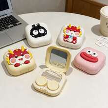 1pc Funny Cartoon Contact Lens Case With Tweezers, Big Mouth Square Design With Mirror, Myopia Contact Lens Storage Box, Compact Portable Companion Case For Contact Lenses - Contact Lens Case - View 4