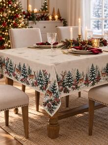 1 Piece Of Christmas Deer Tablecloth, Winter Forest Reindeer Pine Snowflake Print, Rural Christmas Dining Decoration, Suitable For Holiday Dinners And Comfortable Homes - Multicolor - View 17