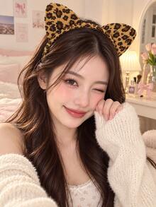 Leopard Cat Ear Headband Cute Fuzzy Animal Ear Hair Hoop For Women Girls, Soft Plush Party Costume Hair Accessory - Multicolor - View 4