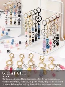 36pcs Beaded Keychain Set Includes Multiple Random Color Keychains, Multiple Storage Bags, DIY Handmade Keychain Materials, Blank Metal Keychains, Beaded Key Rings, Connecting Rods, Beaded Keychains, Decorative Accessories, Bags, Pendants And Holiday Gifts - Lobster Keychain - View 6