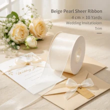 1 Roll 1.5 Inch Wide/354 Inch Long Beige Transparent Organza Ribbon, Suitable For Flowers, Gifts, Gift Wrapping, Valentine's Day, Wedding Celebration, Bouquets, Cake Decoration, Bow Ribbon - Beige - View 1