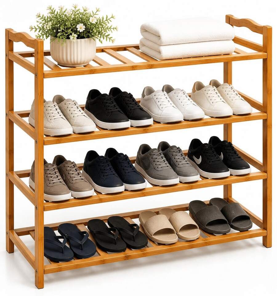 Sapateira Organizadora de Bambu 4 Andares de Sapatos Multifuncional Estilo Madeira