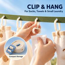 3.5m Portable Clothesline With Included Clothes Clips, Adjustable Length Laundry Drying Strap With Compact Roll-Up Design, Easy To Pack And Carry For Bathrooms, Balconies, Dorms, Hotels, Camping And Travel - View 3