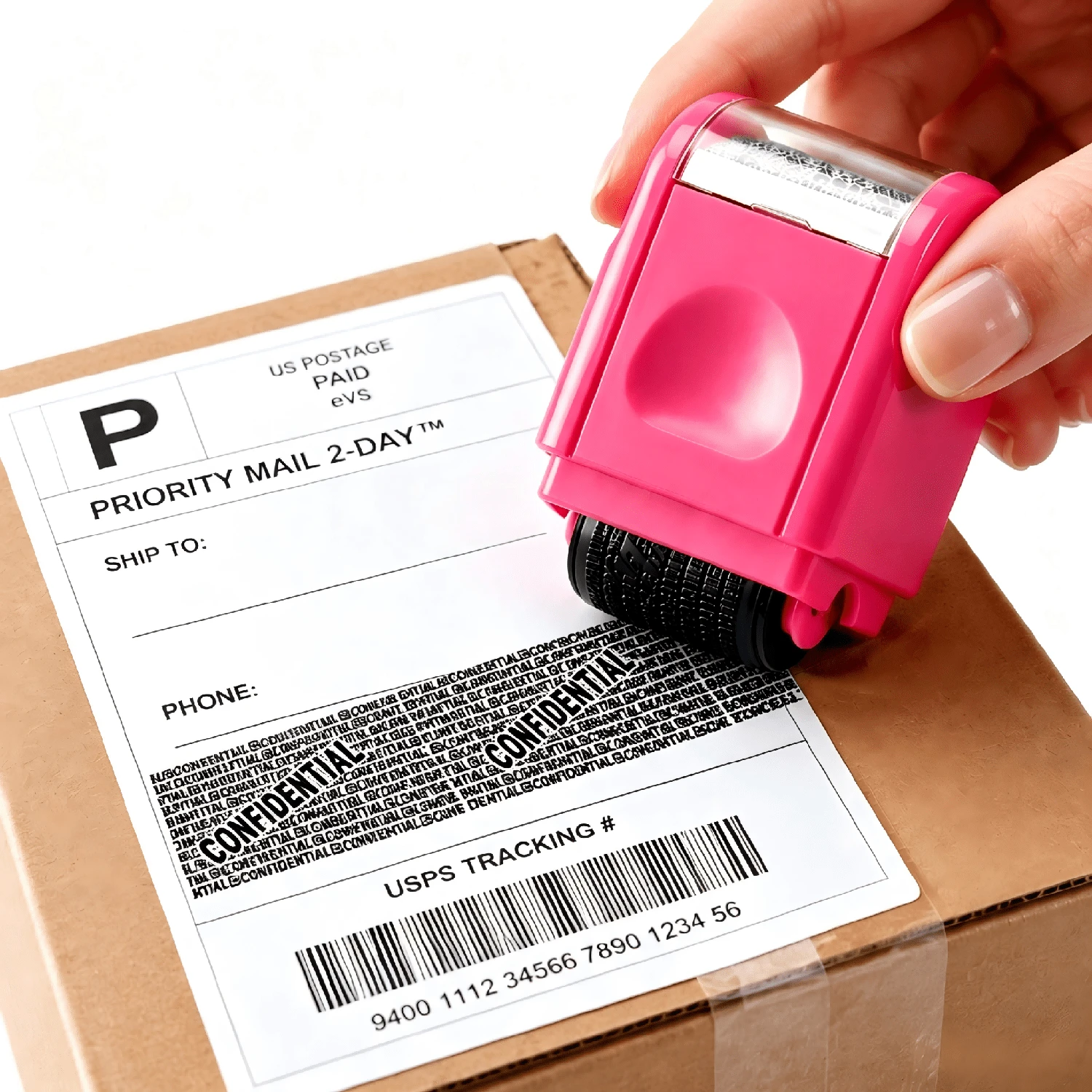 1pc Address Masking Roller Stamp - Anti-Theft & Privacy Security Confidential Data Protector, Red - Red - View 1