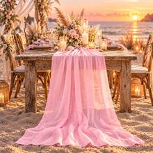 3Pcs Light Pink Cheesecloth Table Runner, Sheer Gauze Draping Fabric, Lightweight Boho Rustic Table Runner For Wedding Arch, Banquet Table, Bridal Shower, Baby Shower, Birthday Party, Wedding Reception, Photography Backdrop, Chair Decor & Home Decor - Multicolor - View 5