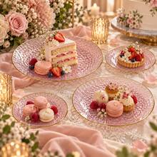 50/25/20/10pcs Pink Gold Rim Plates/Trays Set, 7.5 Inch/10.25 Inch Reusable Plates, Food Trays, Fruit And Snack Platters, Dessert And Salad Plates, Cheese And Candy Trays, Multi-Purpose Tableware For Parties, Weddings, Birthdays, Picnics, Holiday Events, Easy To Clean And Durable, Suitable For Home And Event Elegant Table Setting - View 4