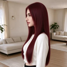 28 Inch Women's Burgundy Middle Part Long Straight Wig, Adjustable Breathable Mesh Cap, Easy And Comfortable To Wear, Suitable For Daily Wear, Holiday Parties, Cosplay, - Burgundy - View 4