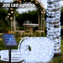 Christmas Outdoor Solar Fairy Lights, 12/22/32M Transparent Soft Tube Lights, IPX4 Garden Decorative Light Strip, With 12 Flashing Modes, Light Sensor, Suitable For Holiday Fence Patio Tree Wedding Christmas Decoration - White Light - View 9