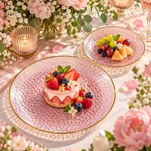 50/25/20/10pcs Pink Gold Rim Plates/Trays Set, 7.5 Inch/10.25 Inch Reusable Plates, Food Trays, Fruit And Snack Platters, Dessert And Salad Plates, Cheese And Candy Trays, Multi-Purpose Tableware For Parties, Weddings, Birthdays, Picnics, Holiday Events, Easy To Clean And Durable, Suitable For Home And Event Elegant Table Setting - View 2