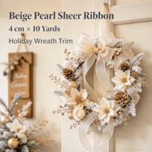 1 Roll 1.5 Inch Wide/354 Inch Long Beige Transparent Organza Ribbon, Suitable For Flowers, Gifts, Gift Wrapping, Valentine's Day, Wedding Celebration, Bouquets, Cake Decoration, Bow Ribbon - Beige - View 7