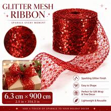 Shiny Sequin Mesh Decorative Ribbon, Lightweight Transparent Metallic Luster Mesh Ribbon, Available In Red, Gold, Champagne Gold, Royal Blue, Light Blue, Green, Easy To Bend And Shape, Suitable For Making 3D Bows, Gift Wrapping, Christmas Tree Decoration, Wreath Decoration, Door Decor, Tabletop Arrangement And Holiday Crafts, Applicable For Christmas, New Year, Wedding, Birthday Party, Celebration, Gift Wrapping, Home Decor And DIY Crafts, Adding Sparkling Texture And Elegant Atmosphere To Holiday Scenes. - Christmas Sequin Ribbon - View 23
