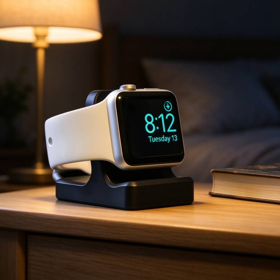 1pc Stable Anti-Slip Smart Watch Charging Stand, Minimalist Business Style Black One-Piece Design, With Cable Slot Detail, Sturdy Support For Bedside Clock Display, Smart Watch Charging Base, Suitable For Bedroom Bedside, Office Desk Daily Charging And Storage Scenarios - White - View 1