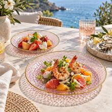 50/25/20/10pcs Pink Gold Rim Plates/Trays Set, 7.5 Inch/10.25 Inch Reusable Plates, Food Trays, Fruit And Snack Platters, Dessert And Salad Plates, Cheese And Candy Trays, Multi-Purpose Tableware For Parties, Weddings, Birthdays, Picnics, Holiday Events, Easy To Clean And Durable, Suitable For Home And Event Elegant Table Setting - View 7
