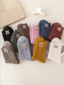 1/3/5/8 Pasang Kaos Kaki Fleece Tebal Wanita, Kaos Kaki Musim Dingin Hangat, Kaos Kaki Fleece Tebal Ukuran Besar, Warna Polos Acak, Pola Geometris dan Pola Wajah, Elegan dan Nyaman, Tahan Dingin dan Salju, Cocok untuk Pakaian Kasual Sehari-hari Musim Gugur/Musim Dingin, Hadiah Natal - MultiWarna - View 4