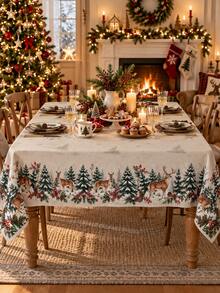 1 Piece Of Christmas Deer Tablecloth, Winter Forest Reindeer Pine Snowflake Print, Rural Christmas Dining Decoration, Suitable For Holiday Dinners And Comfortable Homes - Multicolor - View 6