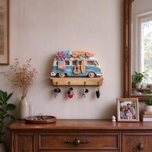 2D Flat Wooden Multi-Function Key Holder With 4 Metal Hooks, Suitable For Wall Decor, Porch Decor, Room Decor, Villa Decor, All Season Home Decor, Surfboard Hook, Large Key Rack, Wall-Mounted Key Holder, RV Key Hanger, Entryway Key Rack, Home Key Organizer - Multicolor - View 6