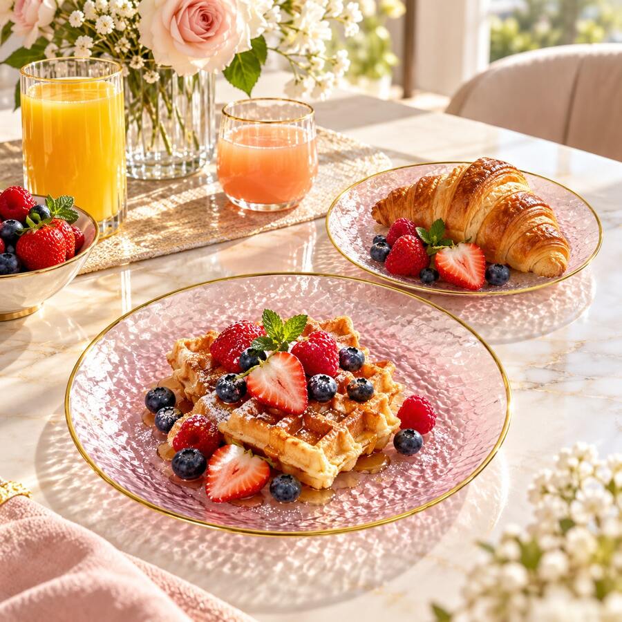 50/25/20/10pcs Pink Gold Rim Plates/Trays Set, 7.5 Inch/10.25 Inch Reusable Plates, Food Trays, Fruit And Snack Platters, Dessert And Salad Plates, Cheese And Candy Trays, Multi-Purpose Tableware For Parties, Weddings, Birthdays, Picnics, Holiday Events, Easy To Clean And Durable, Suitable For Home And Event Elegant Table Setting - View 1