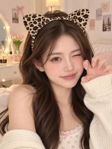 Leopard Cat Ear Headband Cute Fuzzy Animal Ear Hair Hoop For Women Girls, Soft Plush Party Costume Hair Accessory - Multicolor - View 10