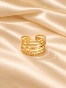 French Vintage High-End Multi-Layer Line Stackable Rings, European American Ins Style Minimalist Round Bead Edge Open Finger Ring, Elegant Luxury Versatile Index Finger Jewelry For Women - Gold - View 6