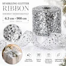 Shiny Sequin Mesh Decorative Ribbon, Lightweight Transparent Metallic Luster Mesh Ribbon, Available In Red, Gold, Champagne Gold, Royal Blue, Light Blue, Green, Easy To Bend And Shape, Suitable For Making 3D Bows, Gift Wrapping, Christmas Tree Decoration, Wreath Decoration, Door Decor, Tabletop Arrangement And Holiday Crafts, Applicable For Christmas, New Year, Wedding, Birthday Party, Celebration, Gift Wrapping, Home Decor And DIY Crafts, Adding Sparkling Texture And Elegant Atmosphere To Holiday Scenes. - Christmas Sequin Ribbon - View 15