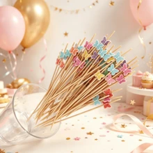 Multi-Color Butterfly Shaped Long Toothpicks, Fruit Picks, Cocktail Decoration Picks, Fresh And Cute, Suitable For Party Platters, Dessert Garnishing, Adding Color To Birthdays, Weddings, Parties, Christmas And More - Multicolor - View 9