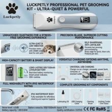 Luckpetly 寵物理毛剪，適用於狗和貓美容，靜音無線狗美容套裝，附 LED 電量顯示，USB 充電式寵物修剪器，附導向梳 - 查看 11
