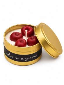 1pc Gold Tin Can Decorative Scented Candle, Berry Shaped Wax Design With Red Cherry And Strawberry Details, Bedroom Desk Aesthetic Home Decor, Cute Birthday Housewarming Gift For Her - Multiple Styles - View 9
