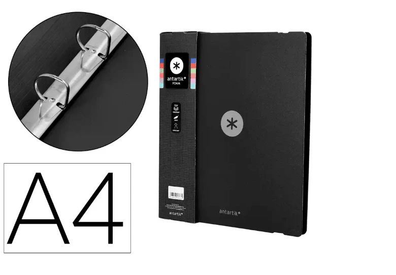 LIDERPAPEL ANTARTIK 4-Ring Binder 35mm Mixed A4 Foam Assorted Colors Suitable For Students, University Students, And Professionals. Guaranteed Quality - BLACK - View 1