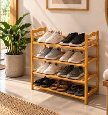 Sapateira Organizadora de Bambu 4 Andares de Sapatos Multifuncional Estilo Madeira - Marrom Claro - Visão 10