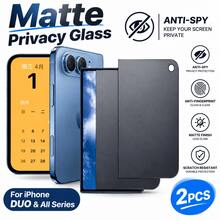 2片裝磨砂防窺螢幕保護貼，相容 iPhone DUO 18 Pro Max 16/16 Plus/16 Pro/16 Pro Max/15/15 Plus/15 Pro/15 Pro Max，生日送禮首選，適合家人與朋友，鋼化玻璃材質，防窺、防水、防震、防刮、防指紋，全螢幕覆蓋 - 黑色 - 查看 8