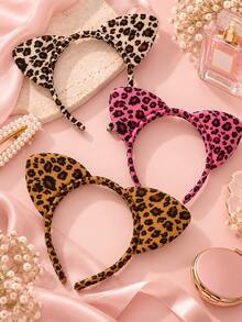 Leopard Cat Ear Headband Cute Fuzzy Animal Ear Hair Hoop For Women Girls, Soft Plush Party Costume Hair Accessory - Multicolor - View 2