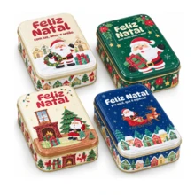 Kit 6 Latas Retangulares Natalinas Metal Doces Presentes - LATA RETANGULAR - Visão 1