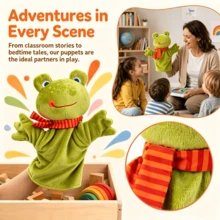 1pc Frog Plush Hand Puppet, Soft Stuffed Animal Hand Puppet, Interactive Storytelling Glove Puppet, Role Play Toy, Teaching Aid, Party Performance Prop, Family Interactive Game Toy - Multicolor - View 6
